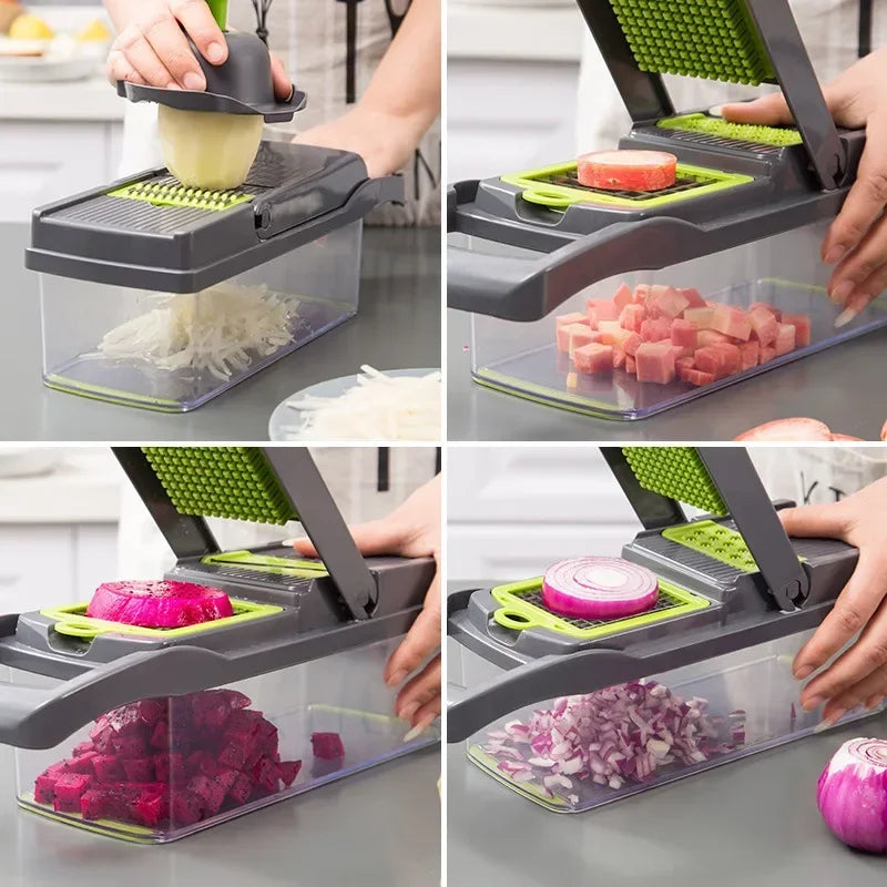 14/16-in-1 Multifunctional Vegetable Chopper and Slicer – Food Dicer, Grater, Cutter with Handle for Easy Prep, Kitchen Tool Set