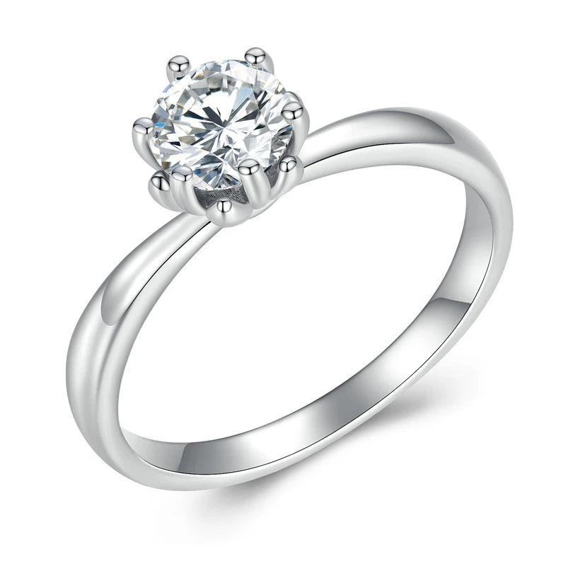 0.8 Carat Round Moissanite Engagement Ring – 14K Gold Plated 925 Sterling Silver with D Color VVS1 Stone for Women