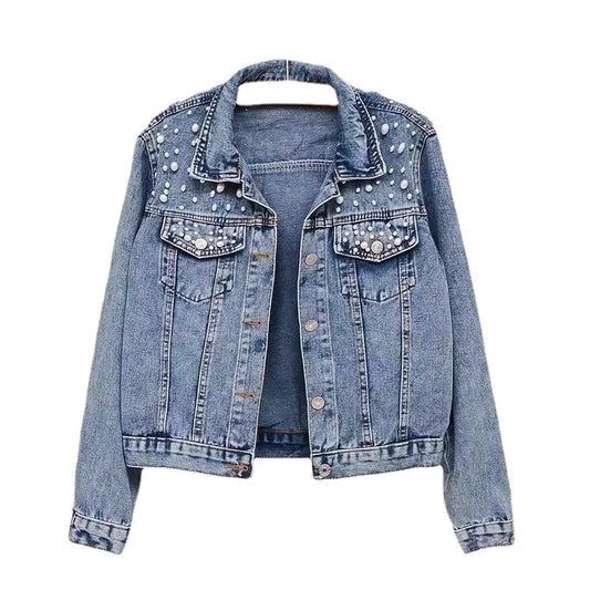 Women's Casual Denim Jacket – Turn-Down Collar, Full Sleeve, Short Loose Fit