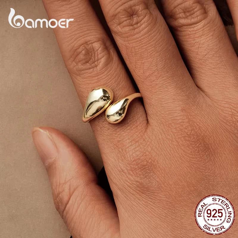 Chunky Adjustable Water Droplet Ring in 925 Sterling Silver – Handmade High Polish Statement Band for Women