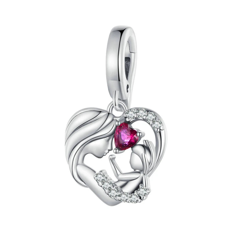 925 Sterling Silver Mother and Child Embrace Charm – Family Pendant for DIY Bracelets