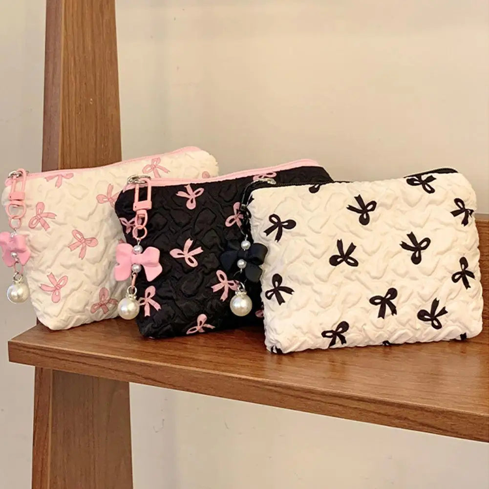 Color Bow Canvas Makeup Bag – Fashionable Clutch-Style Cosmetic Organizer with Large Capacity