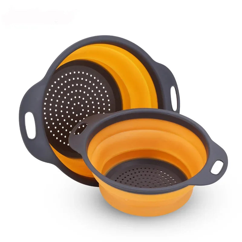 Collapsible Silicone Round Colander – Folding Vegetable & Fruit Washing Drain Basket