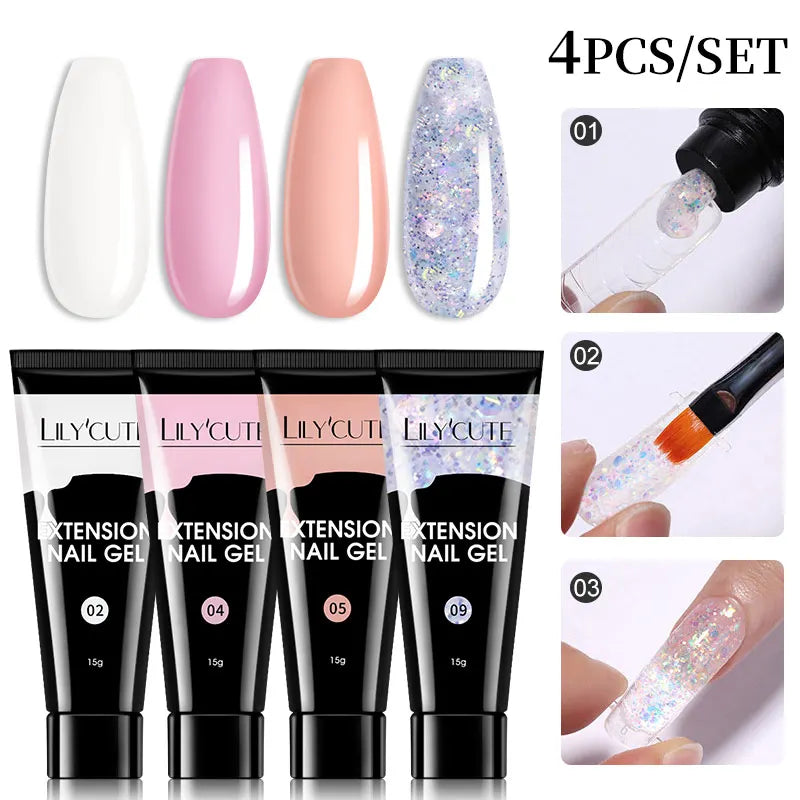 15ml Nail Extension Gel Kit – Soak Off UV Acrylic Gel in White, Clear & Pink for Home or Salon Nail Art