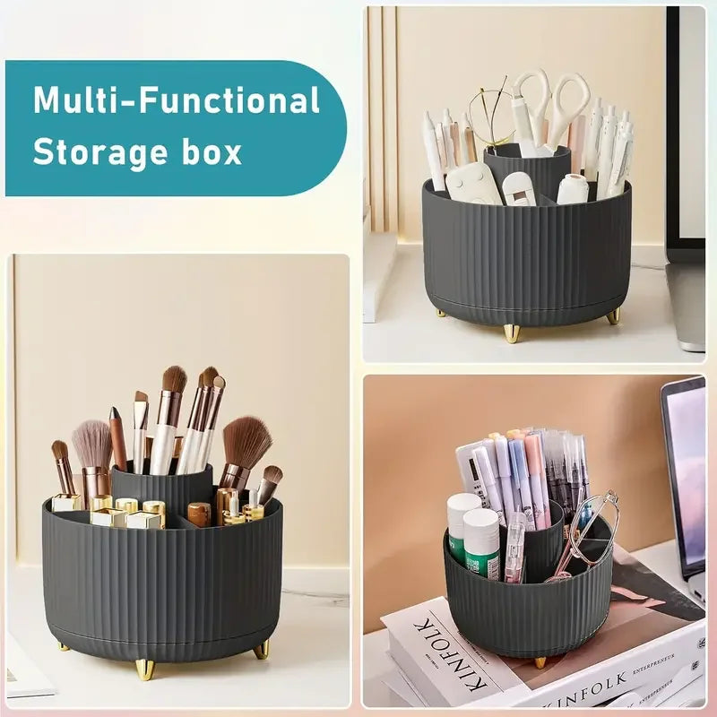 360° Rotating 5-Slot Makeup Brush Holder – Multi-Functional Desktop Organizer for Vanity & Bathroom Storage
