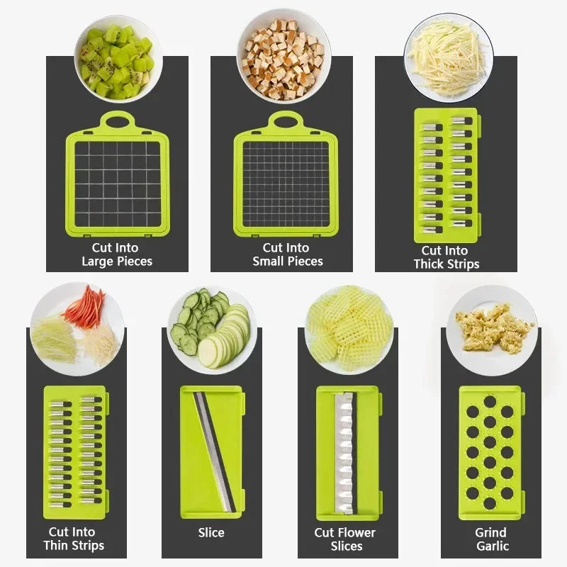 14/16-in-1 Multifunctional Vegetable Chopper and Slicer – Food Dicer, Grater, Cutter with Handle for Easy Prep, Kitchen Tool Set