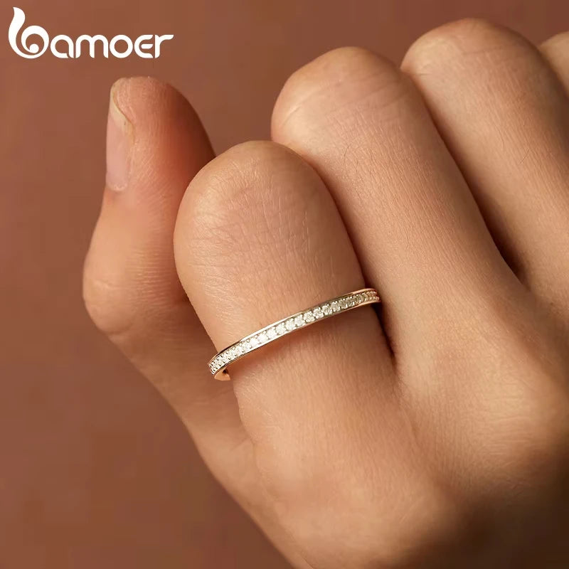 Sterling Silver Moissanite Eternity Wedding Band – Platinum Plated Stackable Ring for Women