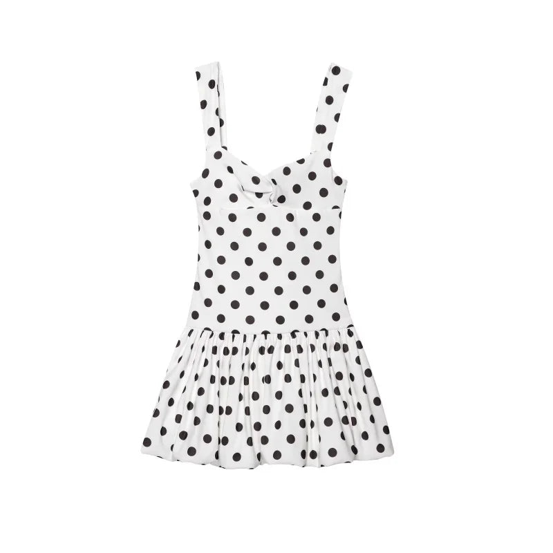 Women's Polka Dot Balloon Hem Mini Dress – Sleeveless Sweetheart Neck Beach Style Summer Sundress