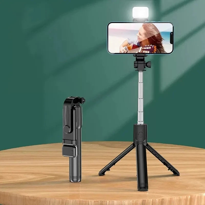 Wireless Bluetooth Selfie Stick with Fill Light – Mini Tripod Stand, Remote Shutter, Adjustable Phone Holder for iPhone, Samsung, Xiaomi
