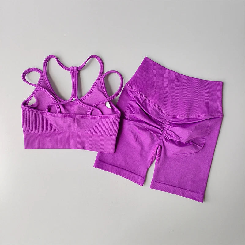 Women's Peach High Waist Yoga Set – Quick-Dry Sports Bra & 3/4 Leggings Two-Piece Fitness Outfit