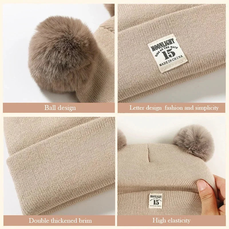 Solid Color Wool Knitted Baby Bonnet with Pompom – Warm Winter Beanie Cap for Newborns and Toddlers (0–3Y)