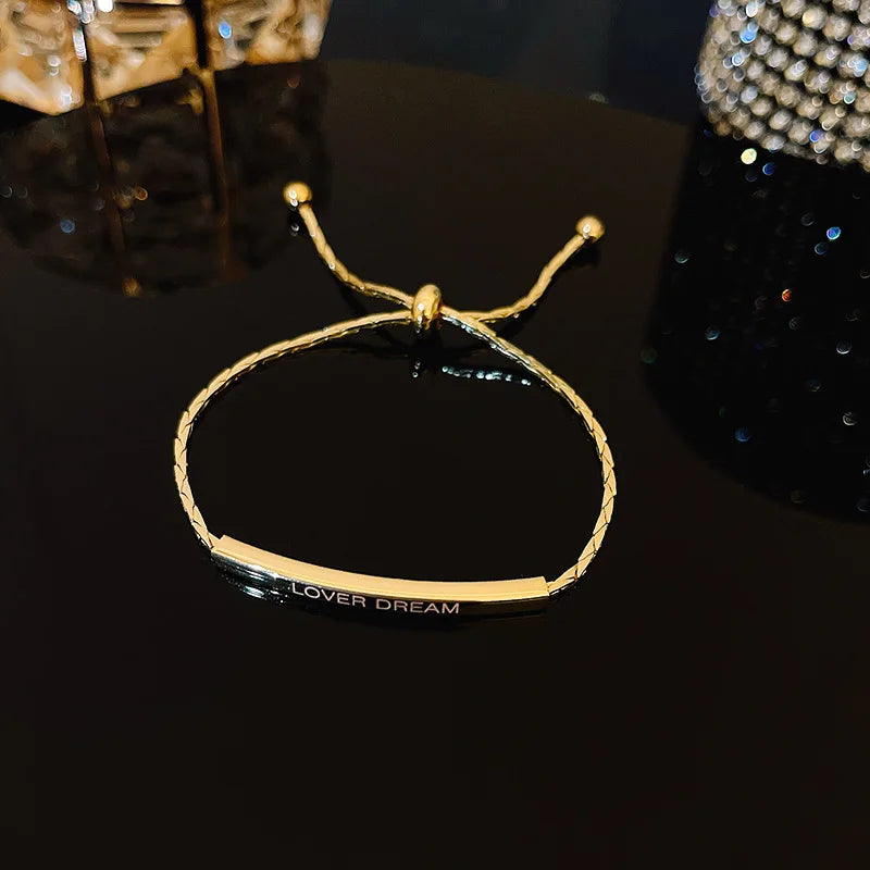 18K Gold Plated Adjustable Bracelet for Women – Rhinestone Heart Link with Square Zircon Charm