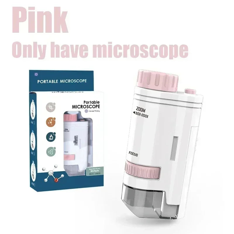 60–200X Pocket Microscope for Kids – Handheld Mini Microscope with LED Light, High-Definition Science Toy for Outdoor Exploration
