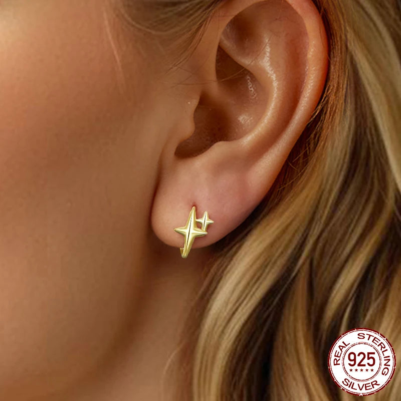 Starlight Sterling Silver Hoop Earrings – Delicate Star Huggie Design for Women