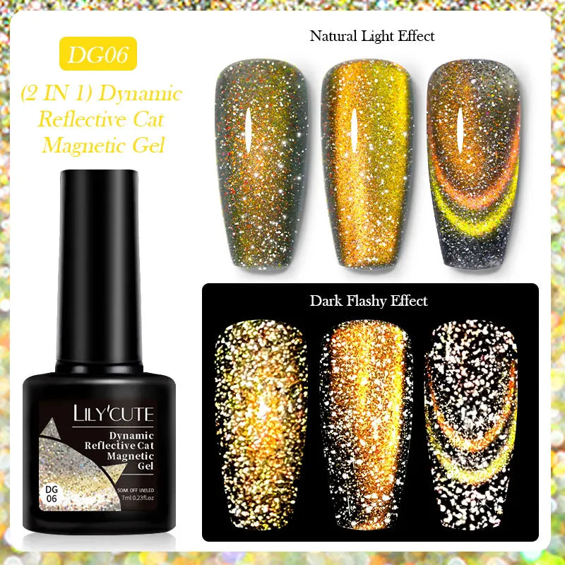 7ml Dynamic Reflective Cat Eye Magnetic Gel – Glitter Soak-Off Nail Polish with 3D Magnet Effect