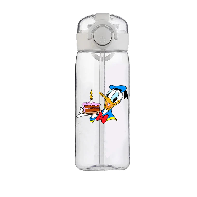 400ml Cartoon Straw Water Cup for Kids – Drop-Resistant Portable Drinking Bottle with Lid and Handle, Donald Duck Design for School or Gifts