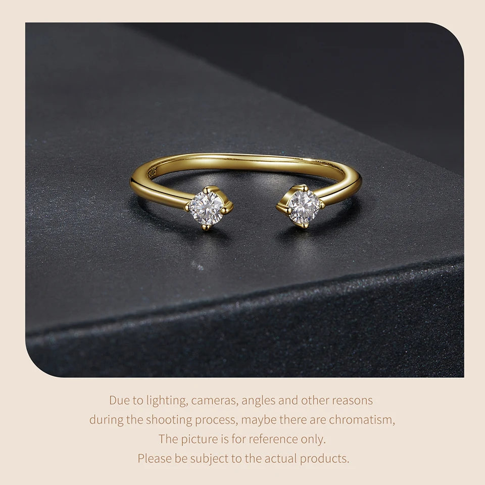 Adjustable Moissanite Open Ring – White Gold Plated 925 Sterling Silver with 0.1CT D Color VVS1 Stone for Women