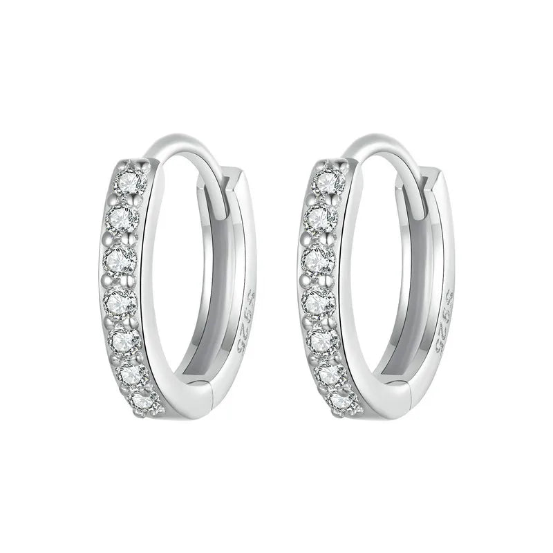 Classic CZ Huggie Hoop Earrings in 925 Sterling Silver – White Gold Plated Ear Cuffs for Women