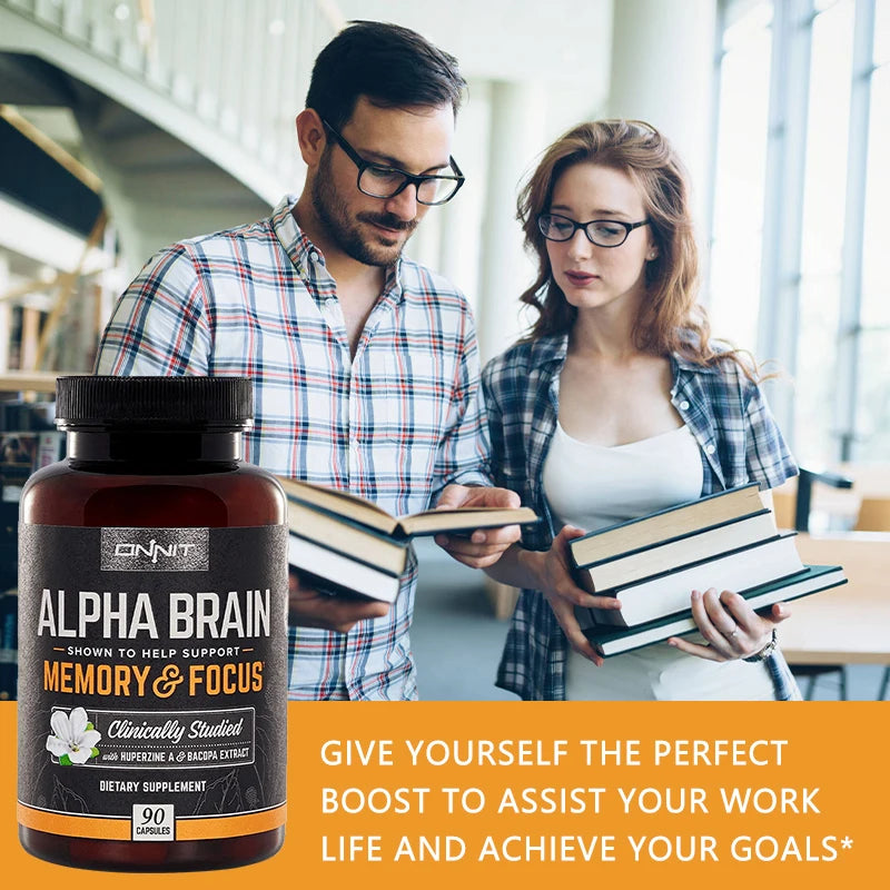Alpha Brain Nootropic Supplement – Supports Focus, Memory & Mental Clarity – Cognitive Enhancer with Vitamin B6 – 90 Capsules