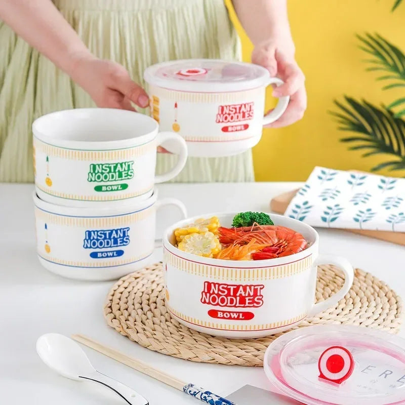 800/1100ml Korean-Style Ceramic Ramen Bowl – Microwave-Safe Leakproof Bowl for Noodles, Soup, Salad & More