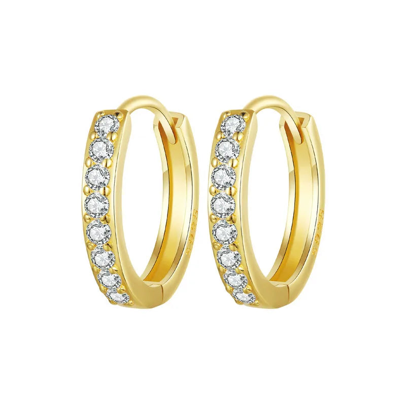 Classic CZ Huggie Hoop Earrings in 925 Sterling Silver – White Gold Plated Ear Cuffs for Women
