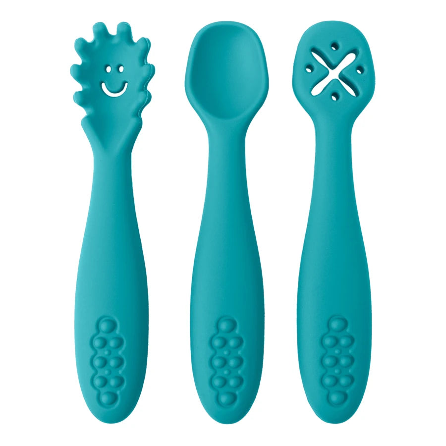 3PCS Baby Silicone Feeding Spoon Set – Safe Learning Utensils for Toddlers and Newborns