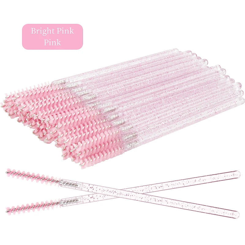 50-Piece Disposable Eyelash Mascara Brushes – Crystal Diamond Handle Spoolies for Lash Extension & Eyebrow Grooming