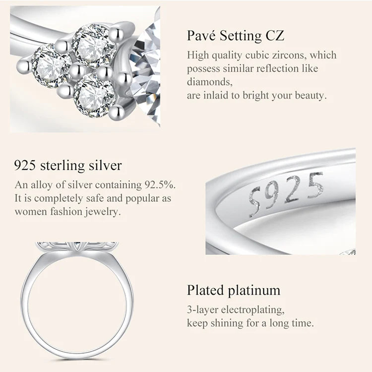 0.5 Carat Round Moissanite Engagement Ring – D Color VVS1 Stone with CZ Accents on 925 Sterling Silver Band for Women