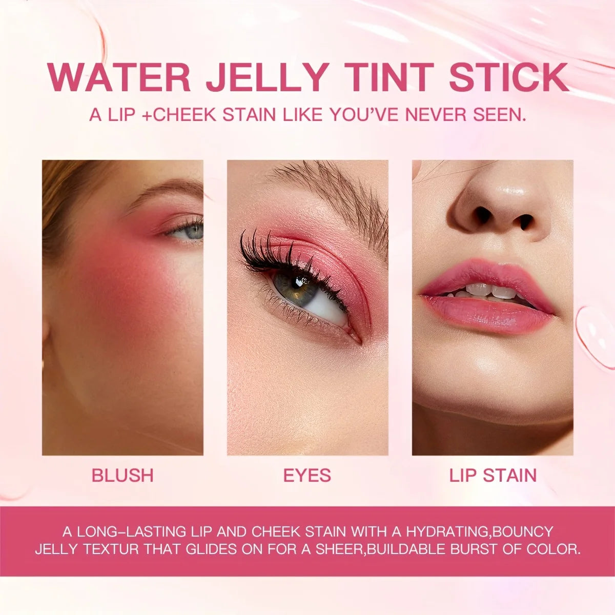 4-in-1 Jelly Blush Stick – Lip Balm, Blush, Eyeshadow & Gloss Multi-Use Makeup