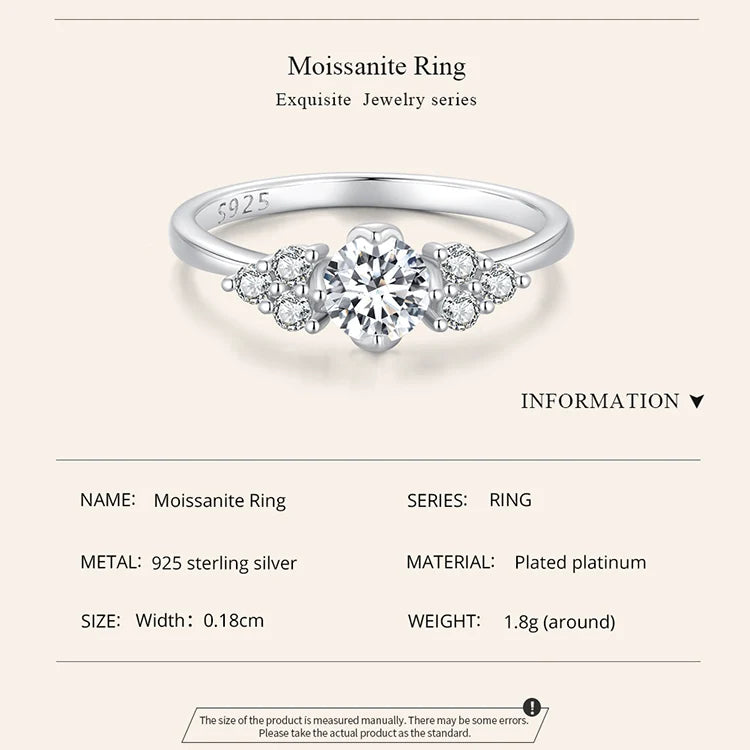 0.5 Carat Round Moissanite Engagement Ring – D Color VVS1 Stone with CZ Accents on 925 Sterling Silver Band for Women