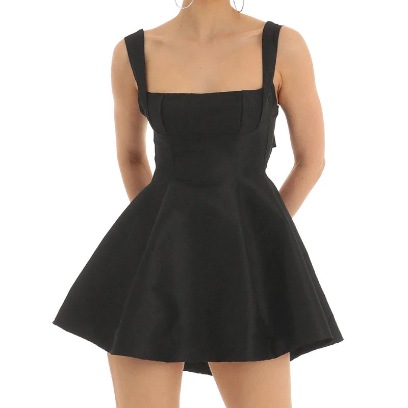 Women's Y2K Spaghetti Strap Mini Dress – Sexy Backless Bow Low-Cut Bodycon A-Line Camisole for Summer Vintage Aesthetic
