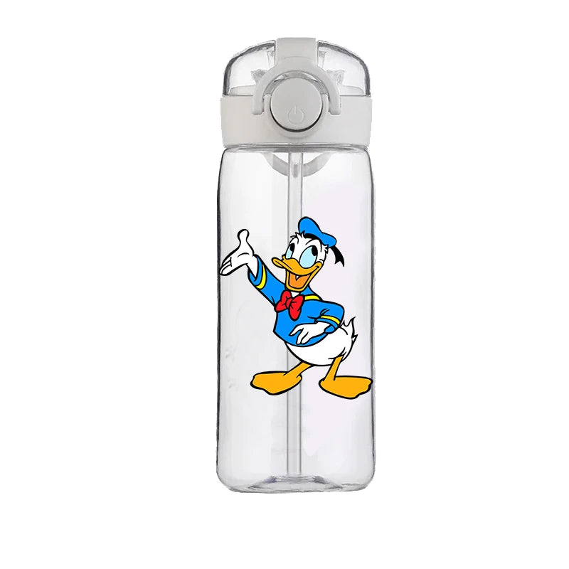 400ml Cartoon Straw Water Cup for Kids – Drop-Resistant Portable Drinking Bottle with Lid and Handle, Donald Duck Design for School or Gifts