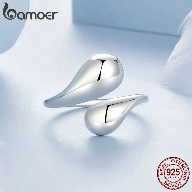 Chunky Adjustable Water Droplet Ring in 925 Sterling Silver – Handmade High Polish Statement Band for Women