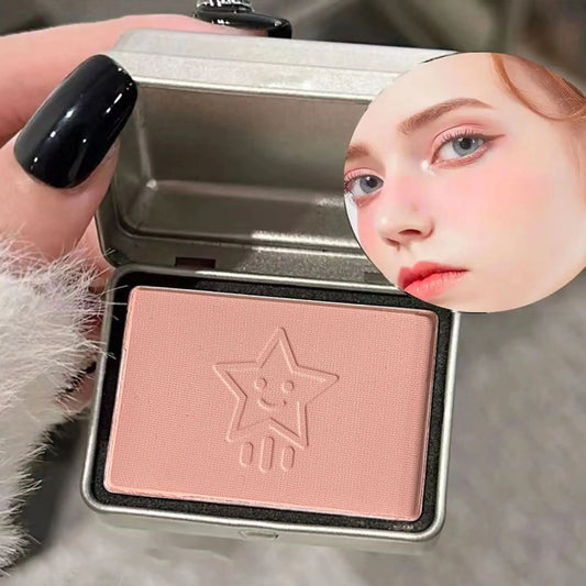 4-Color Monochrome Matte Blush in Iron Box – Peach Tone for Skin Brightening & Natural Contour /