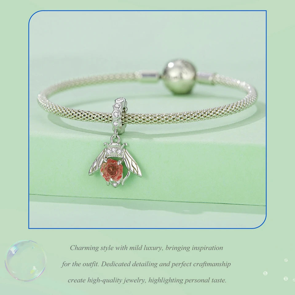 925 Sterling Silver Rose Hanging Charm – Color-Changing Flower Pendant for Bracelet or Necklace DIY