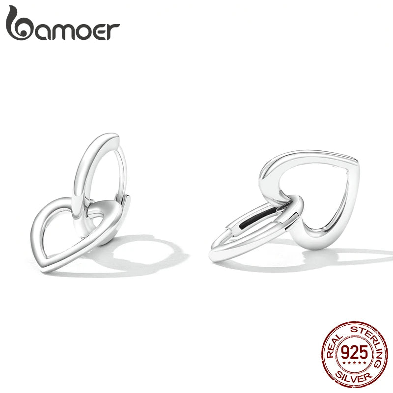 Sterling Silver Heart Drop Earrings – Simple Love Ear Buckles for Women in 925 Silver