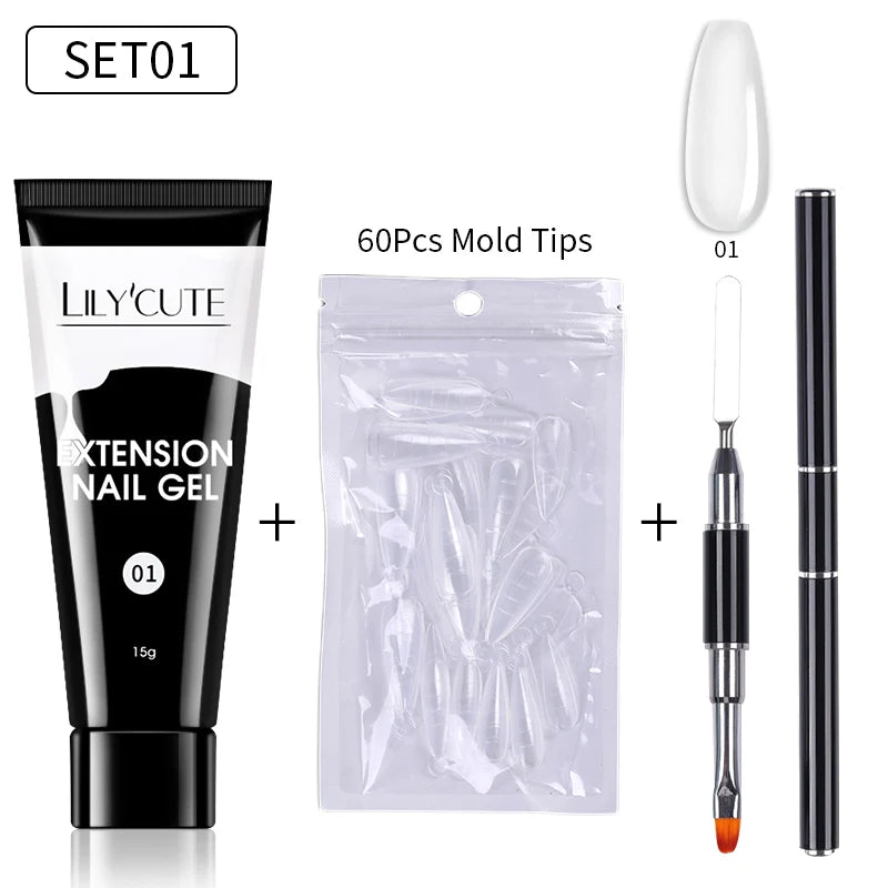 15ml Nail Extension Gel Kit – Soak Off UV Acrylic Gel in White, Clear & Pink for Home or Salon Nail Art
