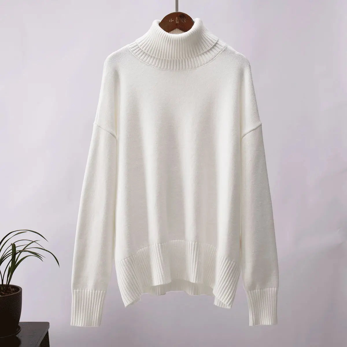 Women's Oversized Turtleneck Sweater – Thick Knit Casual Pullover for Autumn Winter