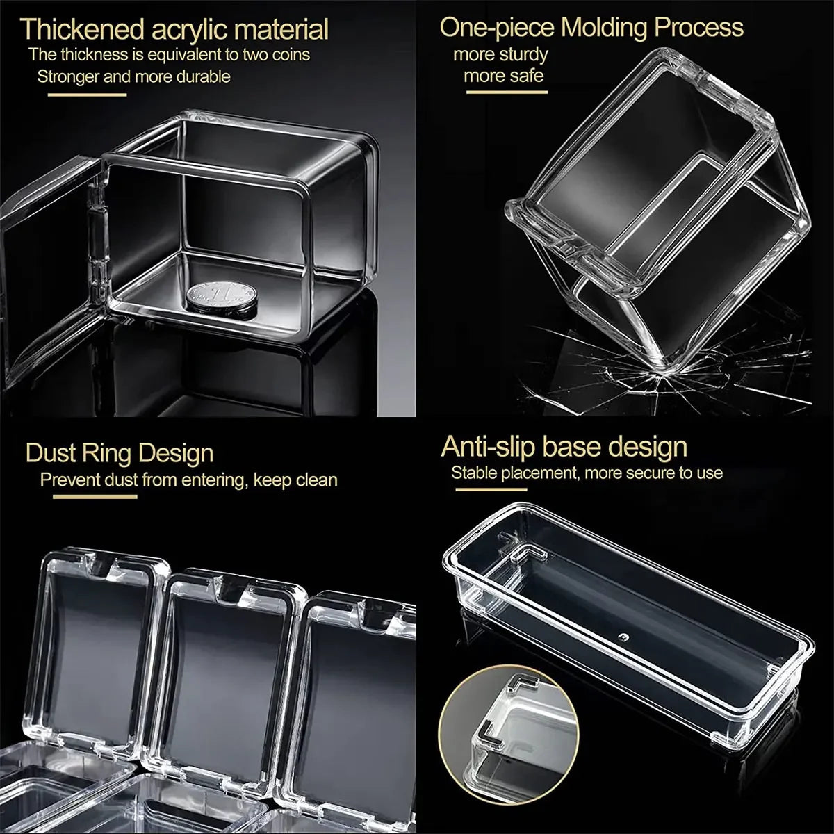Clear Seasoning Box Set – 4 Crystal Spice Containers with Lids & Spoons, Compact Organizer for Kitchen or Camping