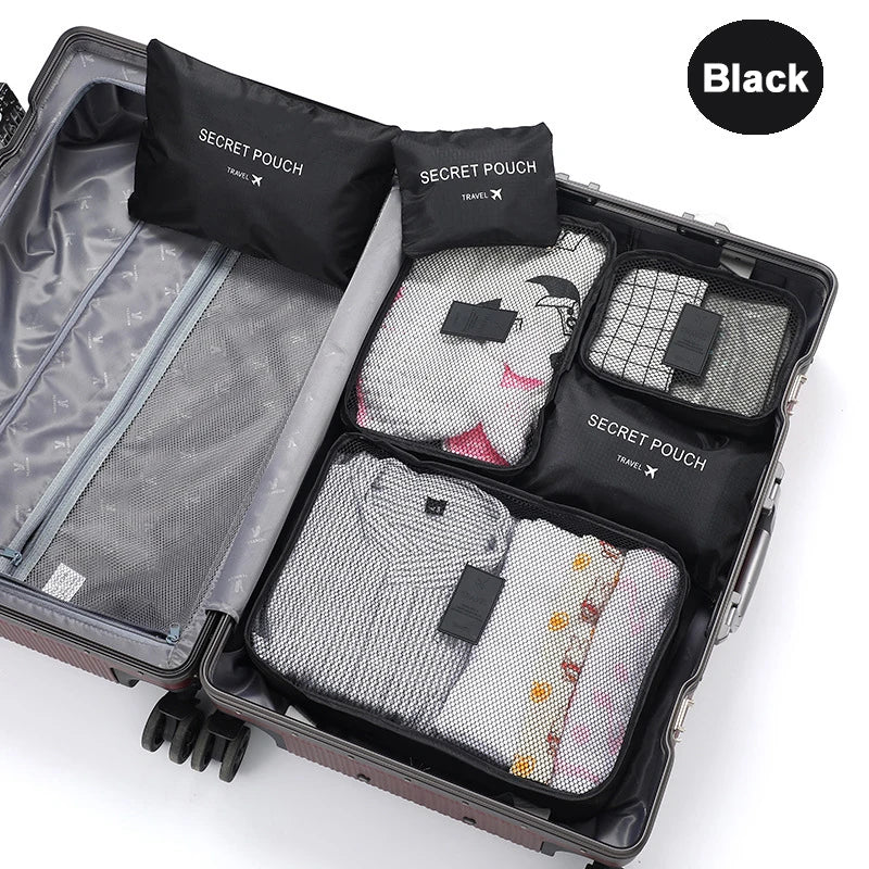 6-Piece Travel Luggage Organizer Set – Portable Packing Cubes for Clothes, Shoes, Toiletries & Accessories with Zipper Closure