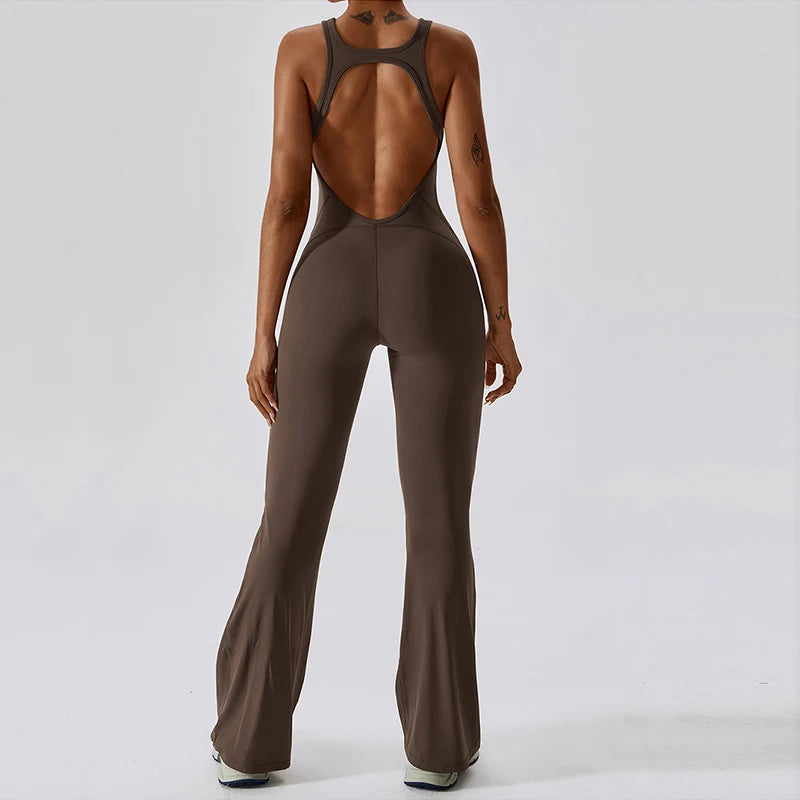 V-Back Scrunch Jumpsuit for Women – Stretchy Sleeveless Sports Romper for Yoga, Gym & Outdoor Workouts