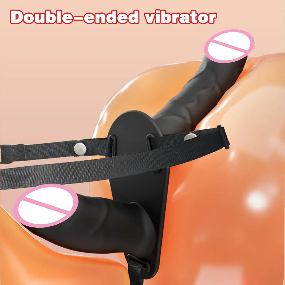 Wearable Double-Head Vibrating Strap-On with Remote Control – G-Spot Dildo for Couples and Lesbian Play