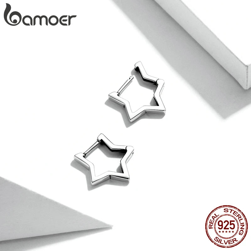 925 Sterling Silver Star-Shaped Hoop Earrings – Minimalist Starlike Design for Women