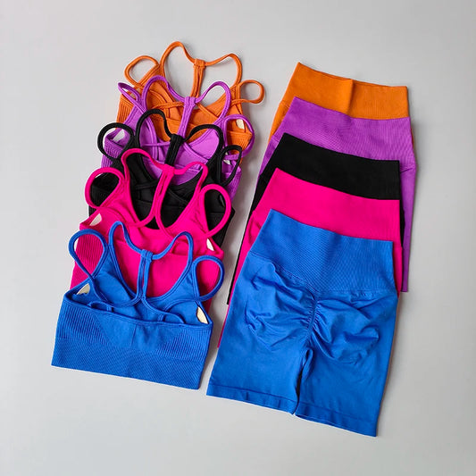 Women's Peach High Waist Yoga Set – Quick-Dry Sports Bra & 3/4 Leggings Two-Piece Fitness Outfit