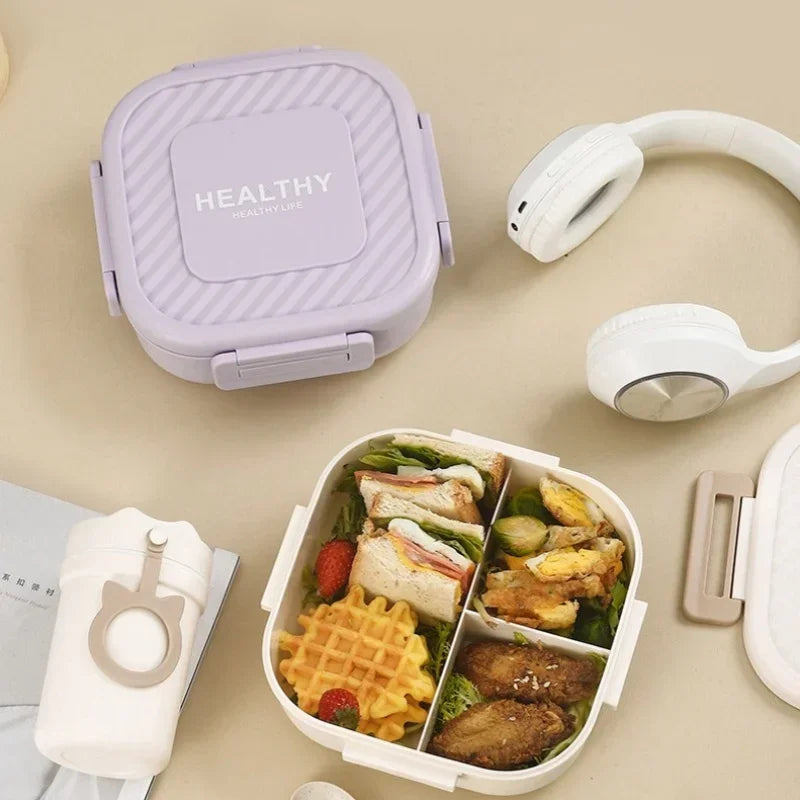 1300ml Portable Lunch Box with Tableware – Microwaveable Square Bento Box for School, Office, or Picnic
