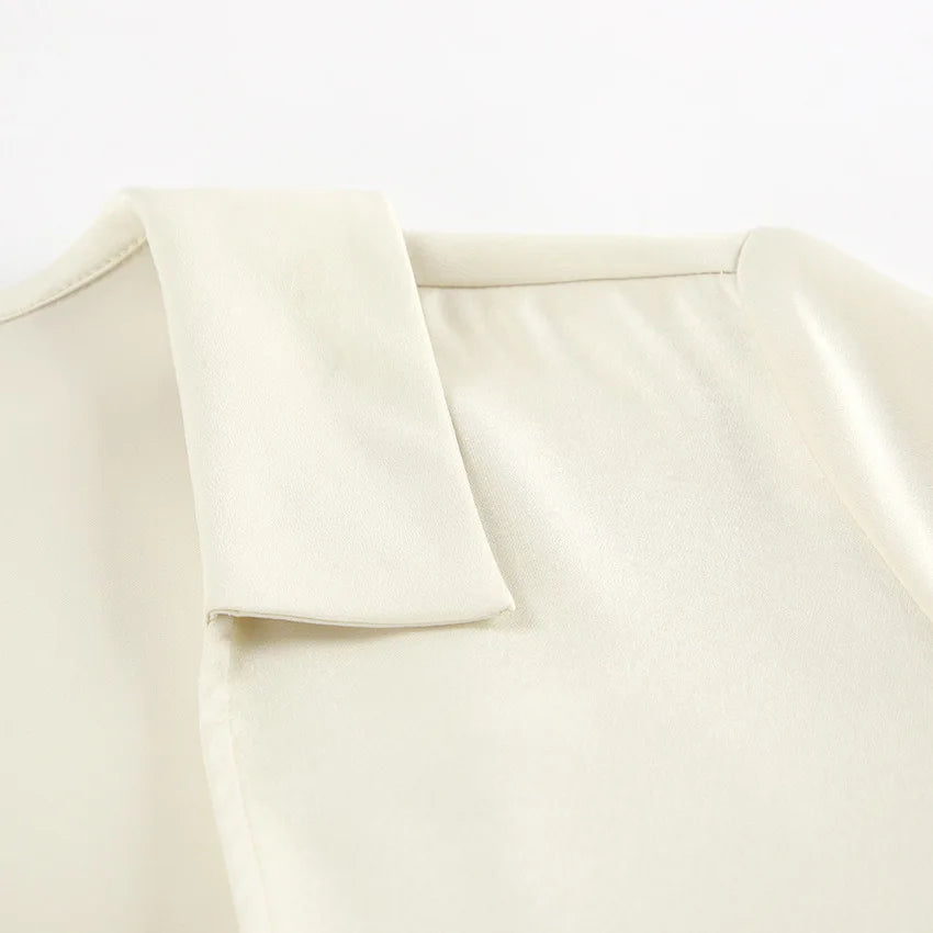 Solid Color Casual Chiffon Blouse – Long Sleeve Loose Fit Shirt with Bow Buttons for Women