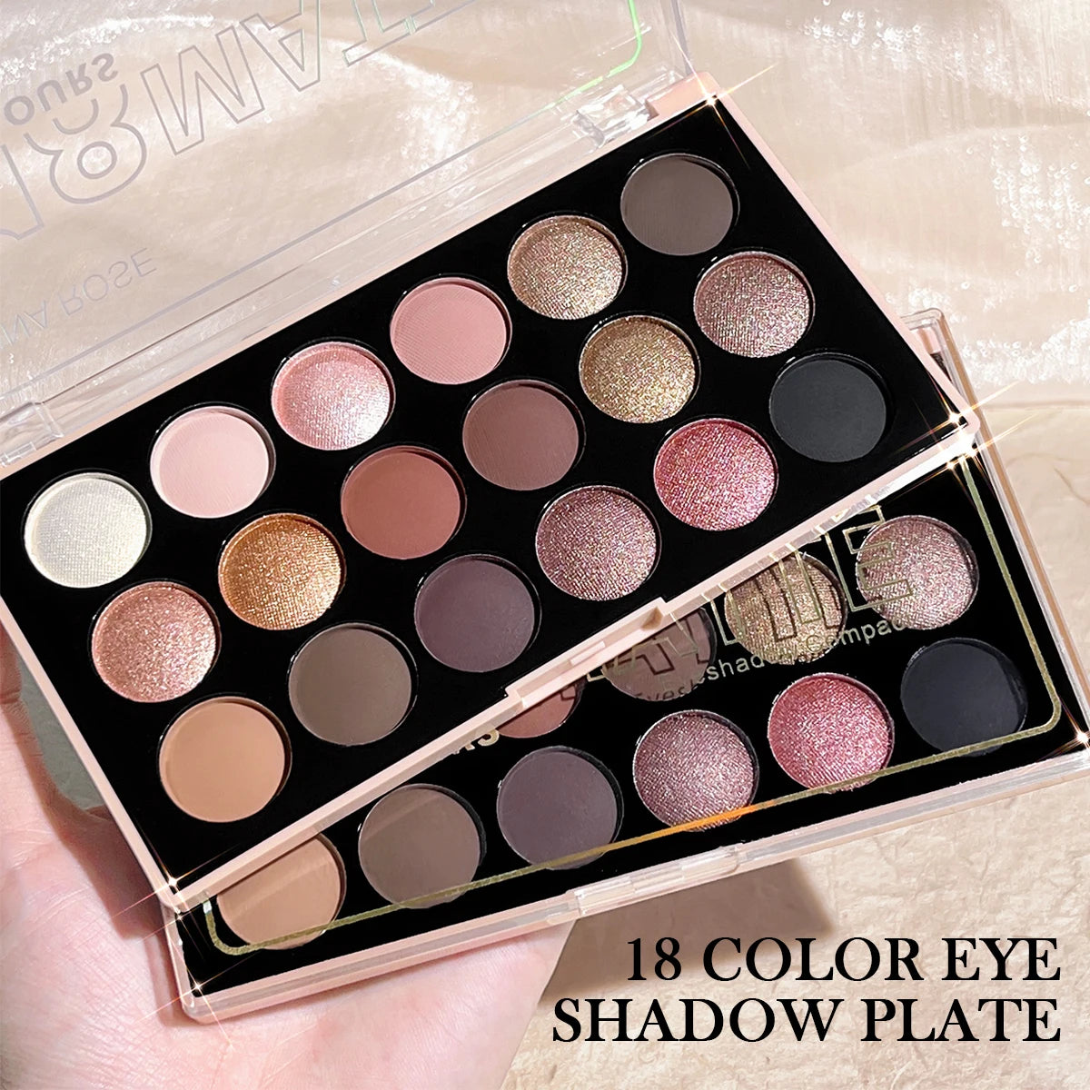 18-Color Earth Tone Eyeshadow Palette – Matte, Pearlescent, Glitter & Fine Shimmer Finishes, Long-Lasting & Waterproof