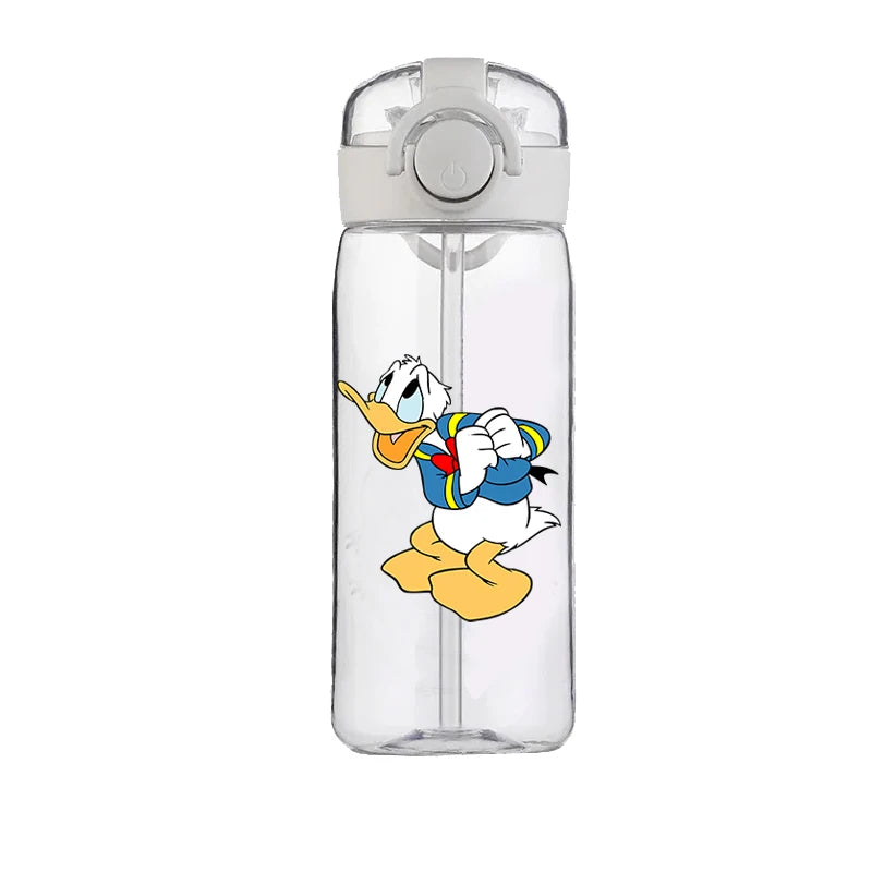 400ml Cartoon Straw Water Cup for Kids – Drop-Resistant Portable Drinking Bottle with Lid and Handle, Donald Duck Design for School or Gifts