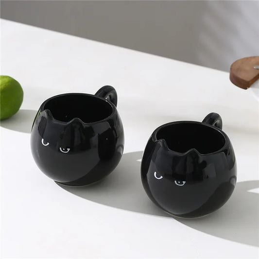 Creative Black Kitten Ceramic Coffee Mug – Hand-Painted Porcelain Tea & Milk Cup, 380ml Cute Cartoon Drinkware