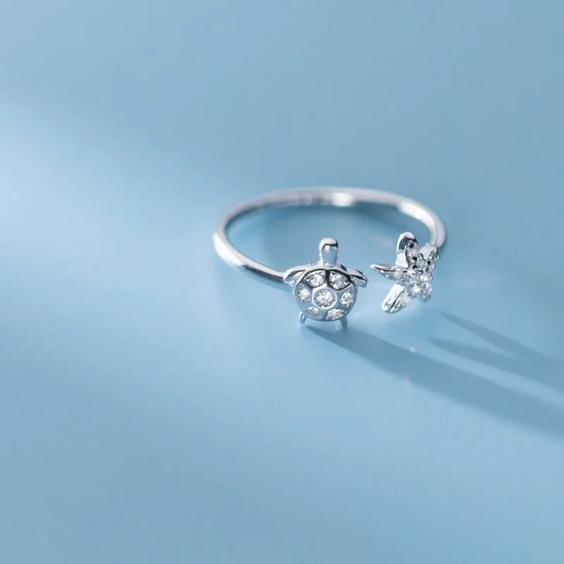 925 Sterling Silver Tortoise Adjustable Ring – Trendy Animal-Inspired Zircon Women’s Jewelry for Engagement or Daily Wear